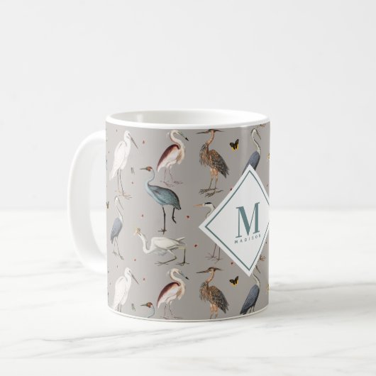 Heron Bird Egret Nature Mit Monogramm Kaffeetasse (Vorderseite Links)