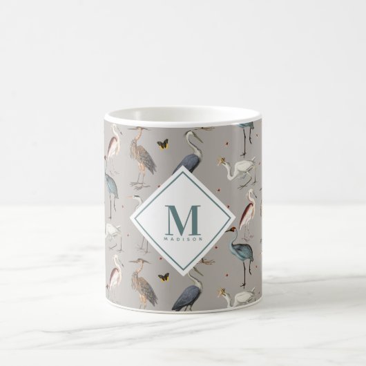 Heron Bird Egret Nature Mit Monogramm Kaffeetasse (Mittel)