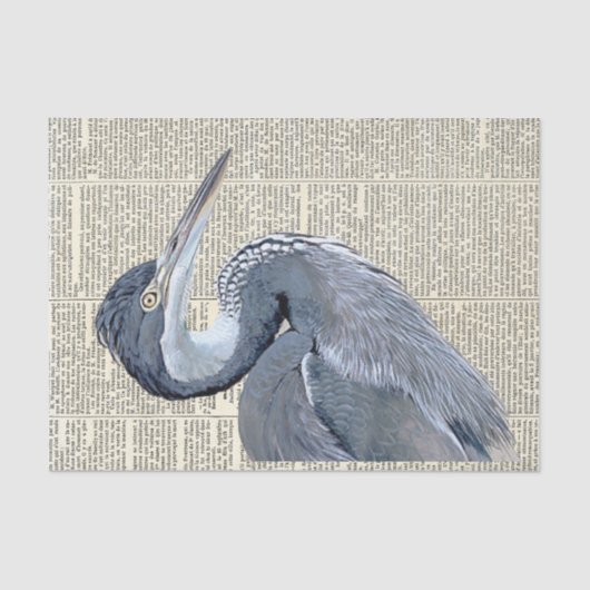 Heron Bird French Newspapier Vintag Decoupage Seidenpapier (Vorderseite)
