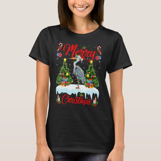 Heron Bird Lights Xmas Tree Santa Heron Christmas T-Shirt (Vorderseite)