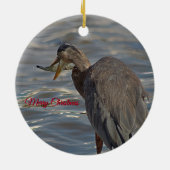 Heron Fishing Coastal Frohe Weihnachten Keramik Ornament (Hinten)