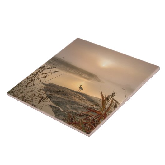 Heron Heaven - Landschaft am See Fliese (Seite)