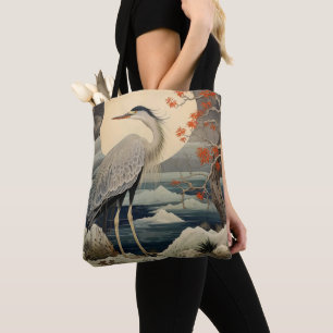 Heron in der Nacht Ukiyo-e japanische Kunst Tasche