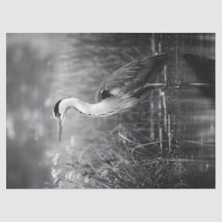 Heron in der Schwarz-Weiß-Dekoupage des Marsches Seidenpapier