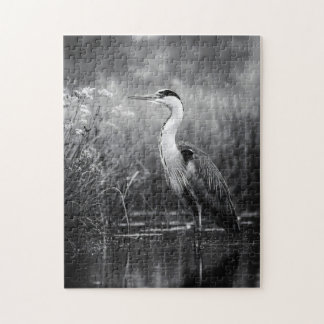 Heron in Marsch Schwarz und Weiß Puzzle