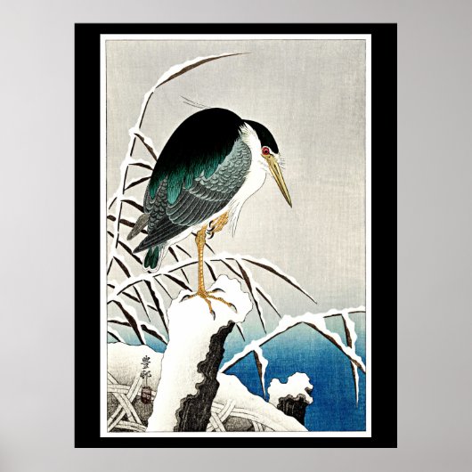 Heron in Snow, Fine Art von Ohara Koson, Poster (Vorne)