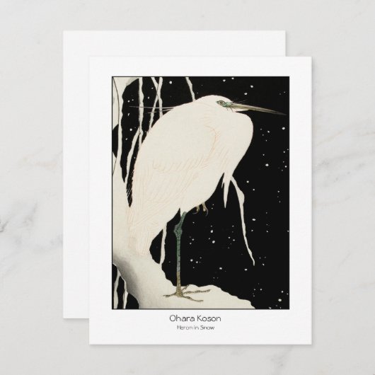 Heron in Snow - Ohara Koson + Titel - Art Card (Vorne/Hinten)
