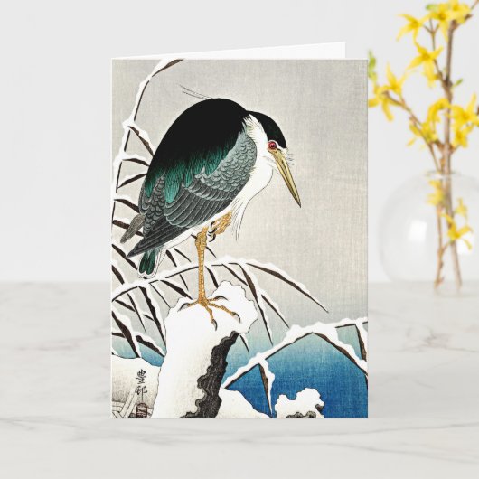 Heron in Snow, schöne Kunst von Ohara Koson Karte (Gelbe Blume)