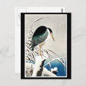 Heron in Snow, schöne Kunst von Ohara Koson Postca Postkarte (Vorne/Hinten)