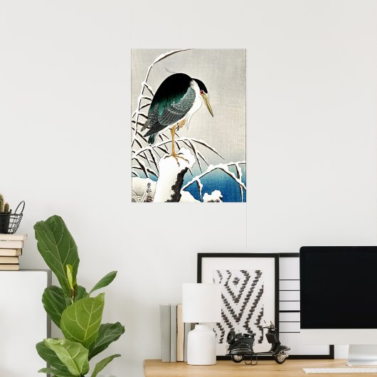 Heron in Snow, schöne Kunst von Ohara Koson Poster (Heimbüro)