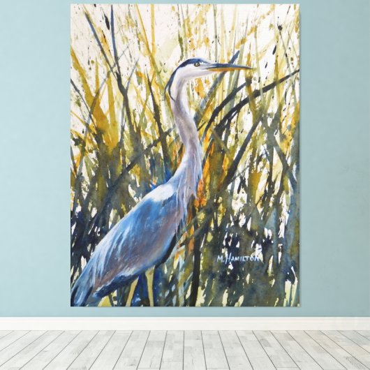 Heron in the Weeds Wild Nature Art Leinwanddruck (Insitu (Holzboden))