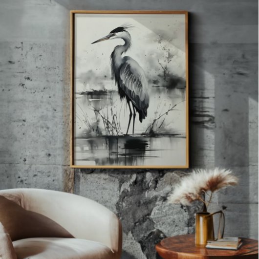 Heron Ink Painting Fotodruck