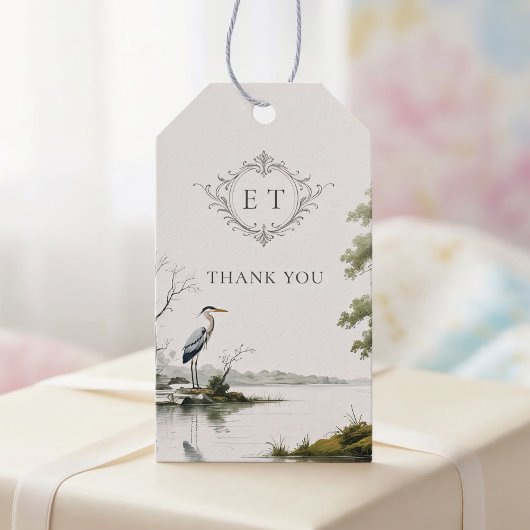 Heron Lake Toile French Country Wedding Monogram Geschenkanhänger