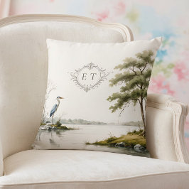 Heron Lake Toile French Country Wedding Monogram Kissen