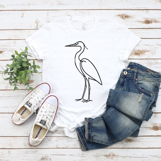 Heron Line Art – Minimalist Bird Illustration T-Shirt