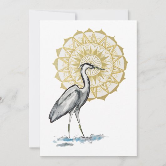 Heron Mandala Large Flat Note Card (Vorderseite)