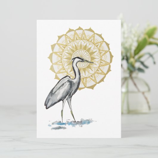 Heron Mandala Large Flat Note Card (Stehend Vorderseite)
