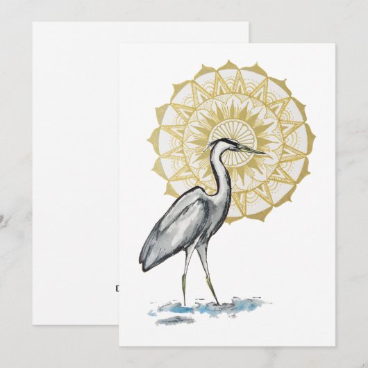 Heron Mandala Large Flat Note Card (Vorne/Hinten)