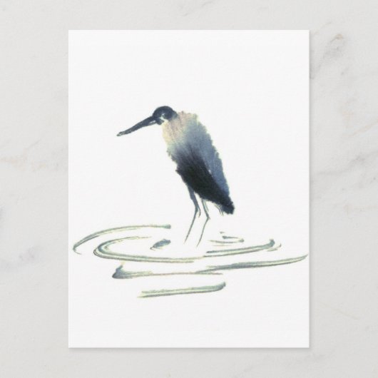 Heron Meditation, Sumi-e Great Blue Heron Postkarte (Vorderseite)