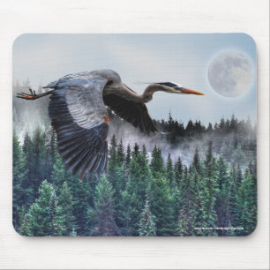 Heron, Misty Forest & Vollmond Mousepad