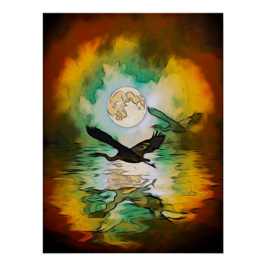 Heron Moon Fantasy Art Poster (Vorderseite)
