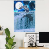 Heron, Moon & Waterfall Fantasy Art Poster (Heimbüro)
