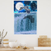 Heron, Moon & Waterfall Fantasy Art Poster (Küche)