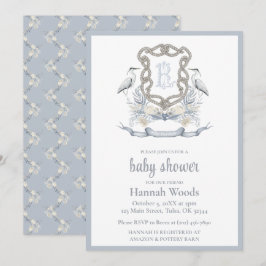 Heron Rope Monogram Baby Shower Einladung