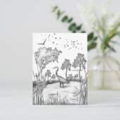 Heron Scene Schwarz-Weiß-Sketch-Fraktalius Postkarte (Stehend Vorderseite)