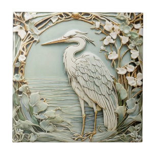 Heron Sea Bird Art Nouveau Imitats Relief Links Mi Fliese