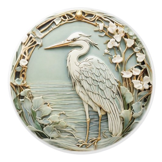 Heron Sea Bird Art Nouveau Imitats Relief Links Mi Keramikknauf (Vorderseite)