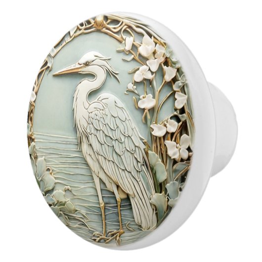 Heron Sea Bird Art Nouveau Imitats Relief Links Mi Keramikknauf (Rechts)