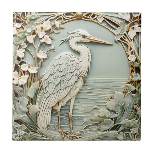 Heron Sea Bird Jugendstil-Imitate Relief Right Min Fliese (Vorderseite)