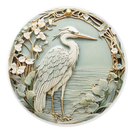 Heron Sea Bird Jugendstil-Imitate Relief Right Min Keramikknauf (Vorderseite)