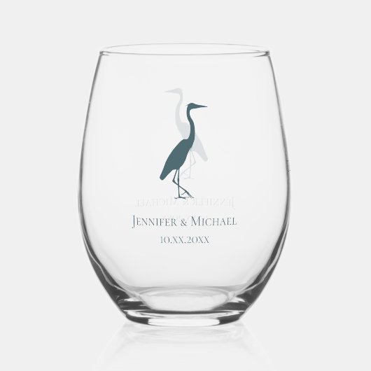 Heron Silhouette aquamarine Hochzeitsgäste Weinglas Ohne Stiel (Vorderseite)