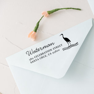 Heron Silhouette Family Name Script Rücksendeadres Permastempel
