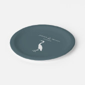 Heron Silhouette weiß in dunkelblau Pappteller (Schrägansicht)