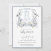 Heron Specialty Monogram Babyparty Einladung (Vorderseite)