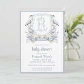 Heron Specialty Monogram Babyparty Einladung (Stehend Vorderseite)