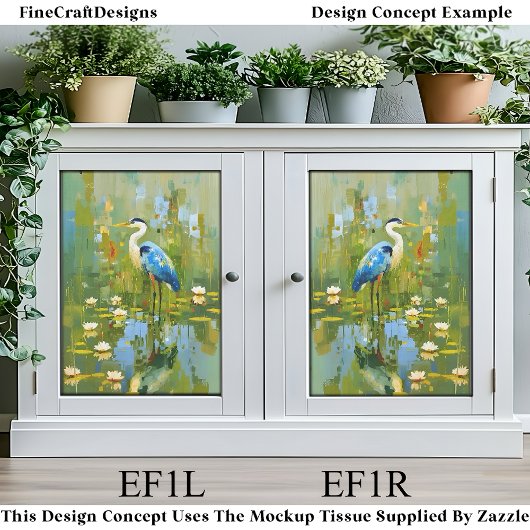 Heron Staning Under Water Lilis EF1L Decoupage Seidenpapier