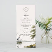 Heron Toile Country Monogram Wedding Flat Menu Menükarte (Stehend Vorderseite)