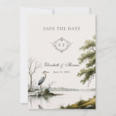 Heron Toile Französische Landhochzeit Monogramm Save The Date (Vorderseite)