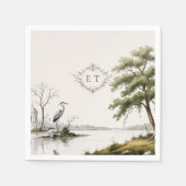 Heron Toile French Country Monogram Paper Napkin Serviette (Vorderseite)