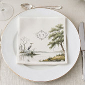 Heron Toile French Country Monogram Paper Napkin Serviette