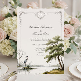 Heron Toile French Country Monogram Wedding Einladung