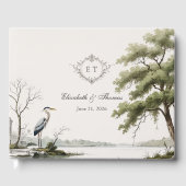 Heron Toile French Country Monogram Wedding Gästebuch (Vorderseite)