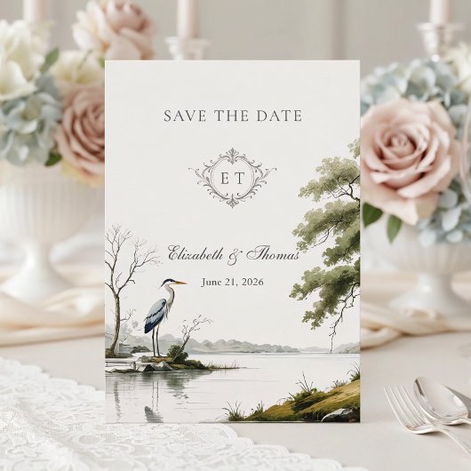 Heron Toile French Country Monogram Wedding Save The Date