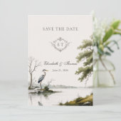 Heron Toile French Country Monogram Wedding Save The Date (Stehend Vorderseite)