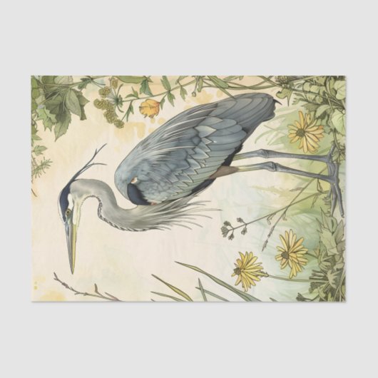 Heron und Blume Decoupage Seidenpapier (Vorderseite)