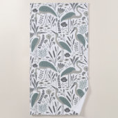 Heron und Swamp Pflanze Grau Monochrom Strandtuch (Vorderseite)